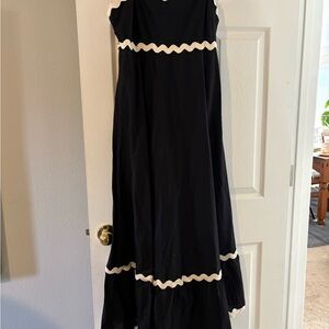 Elegant Black Maxi Dress with White Trim